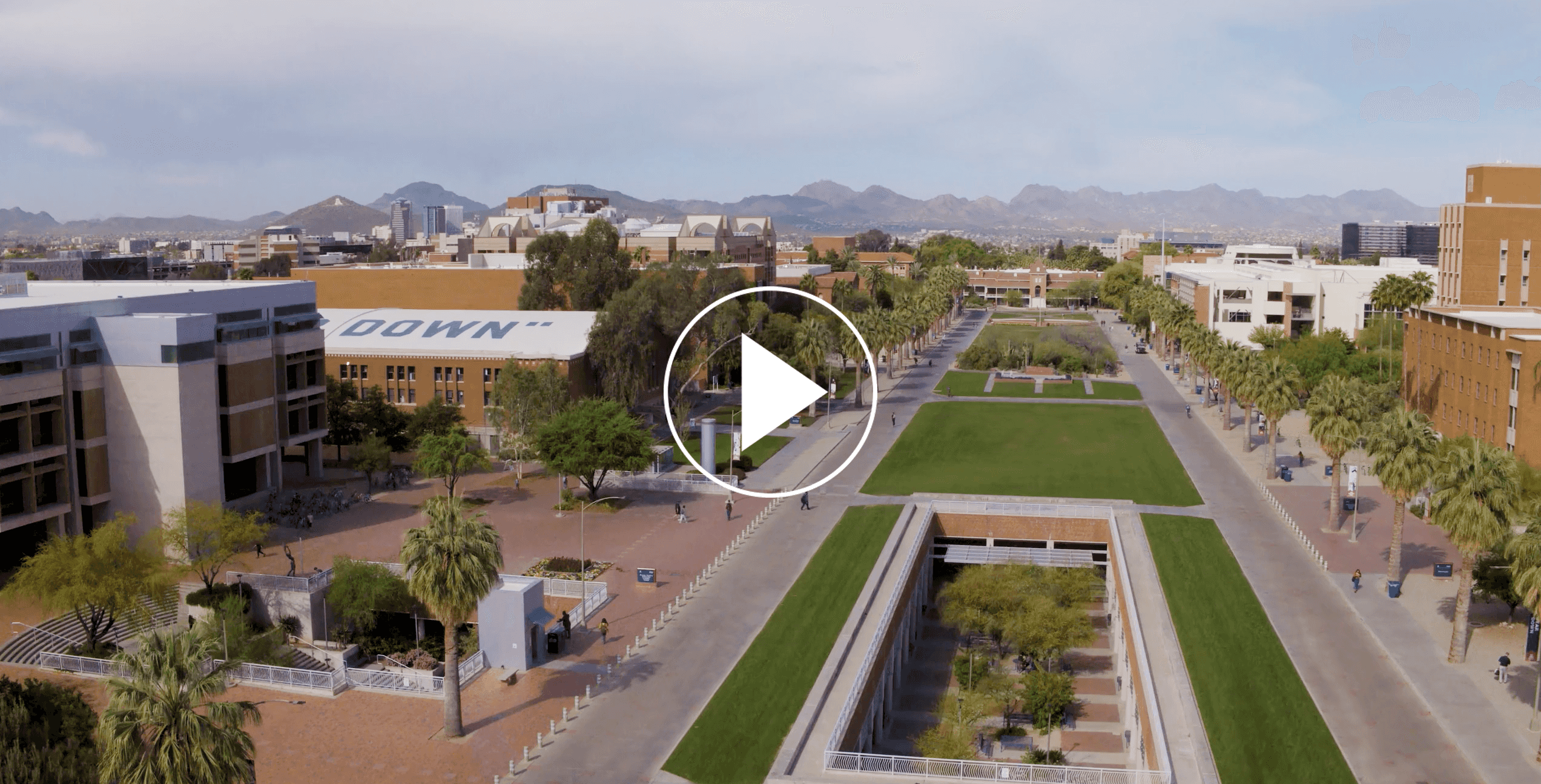 Aerial view of The University of Arizona campus looking west.