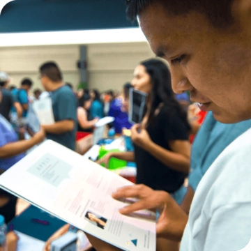 mobile clinic with a person holding paperwork