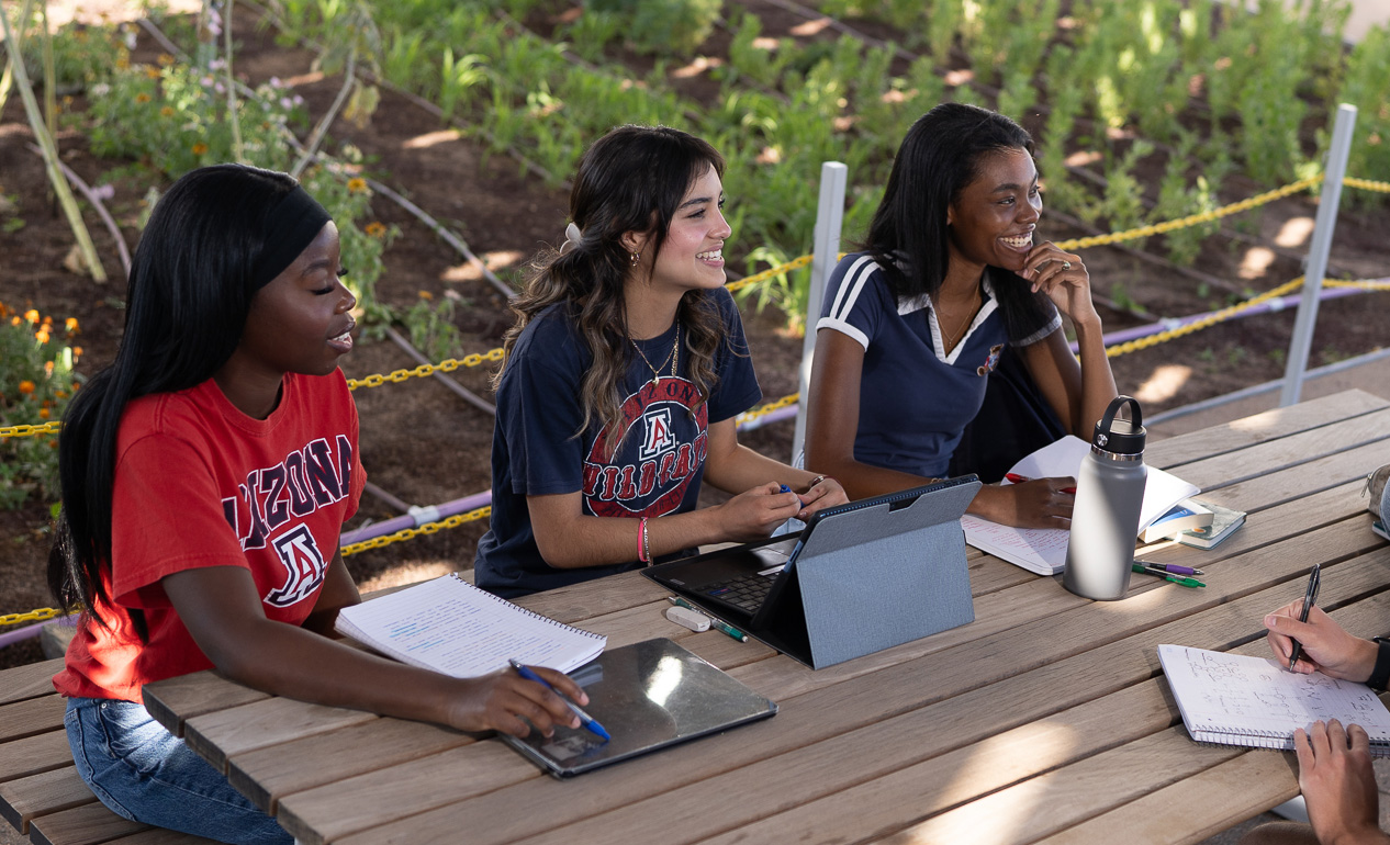 Students working at the rooftop garden at ENR2