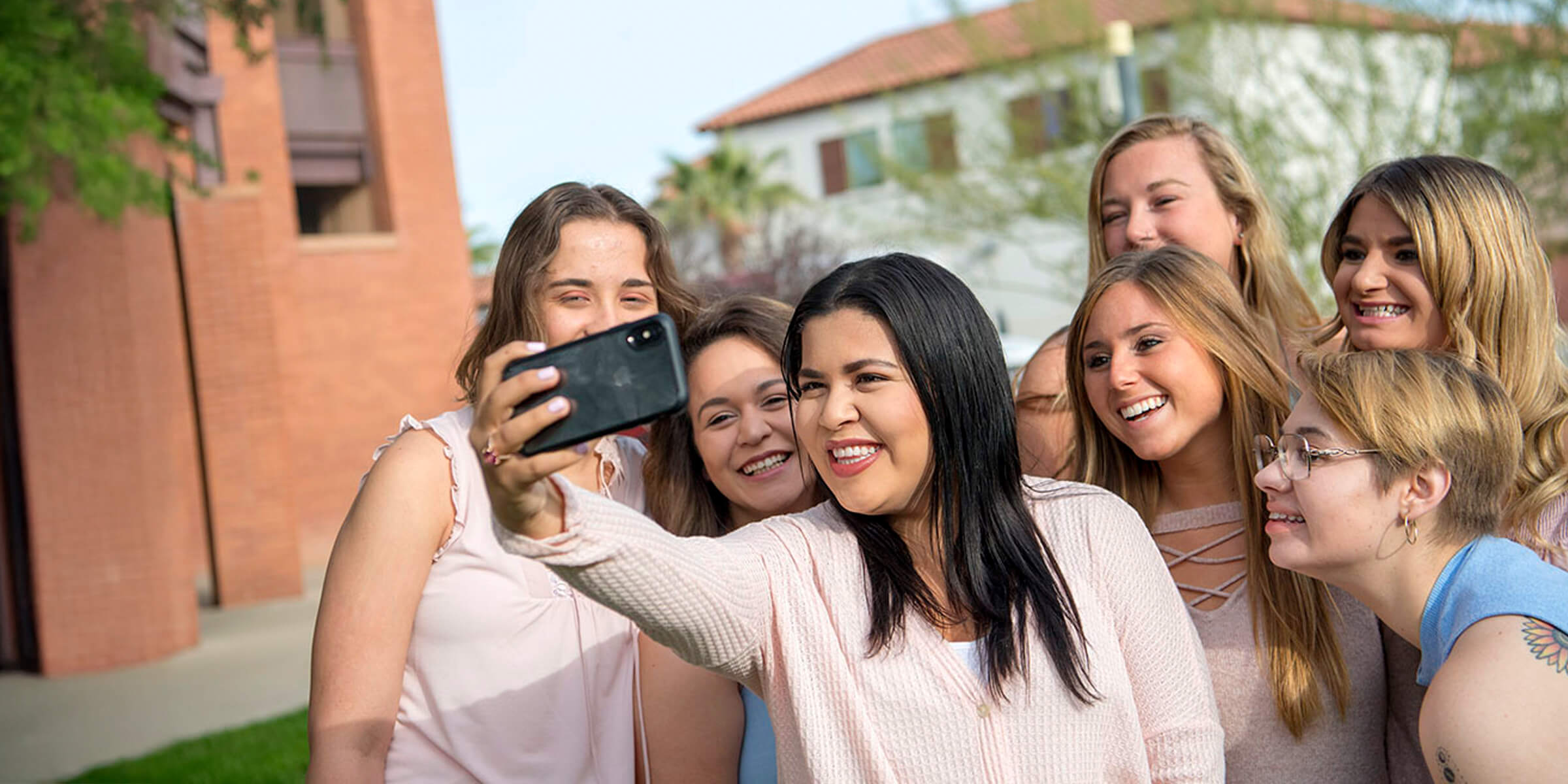 Group of sorority girls on campus
