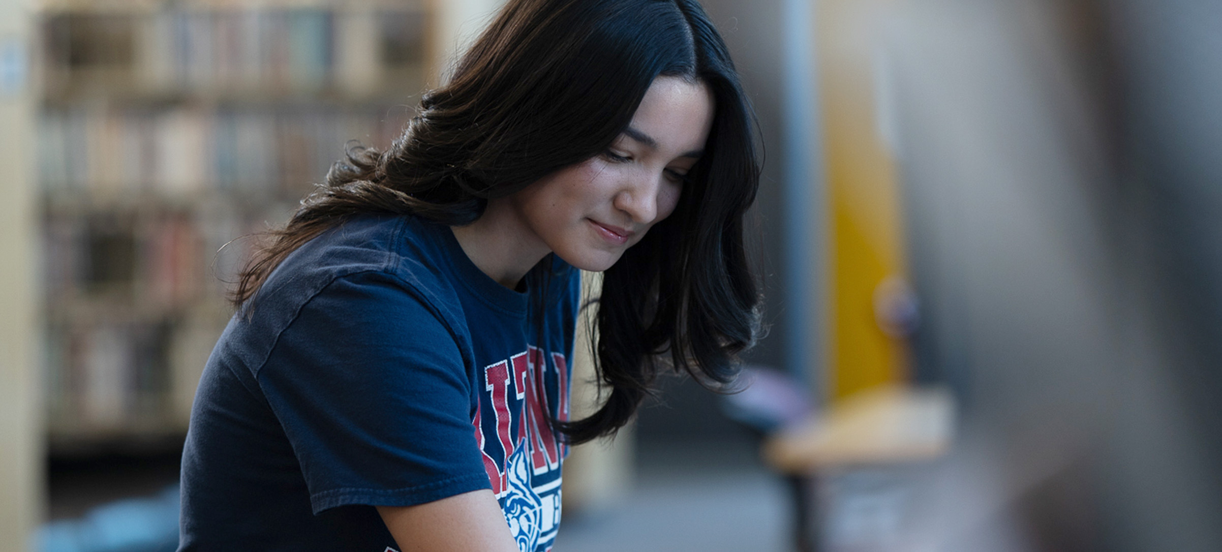Student working in main library
