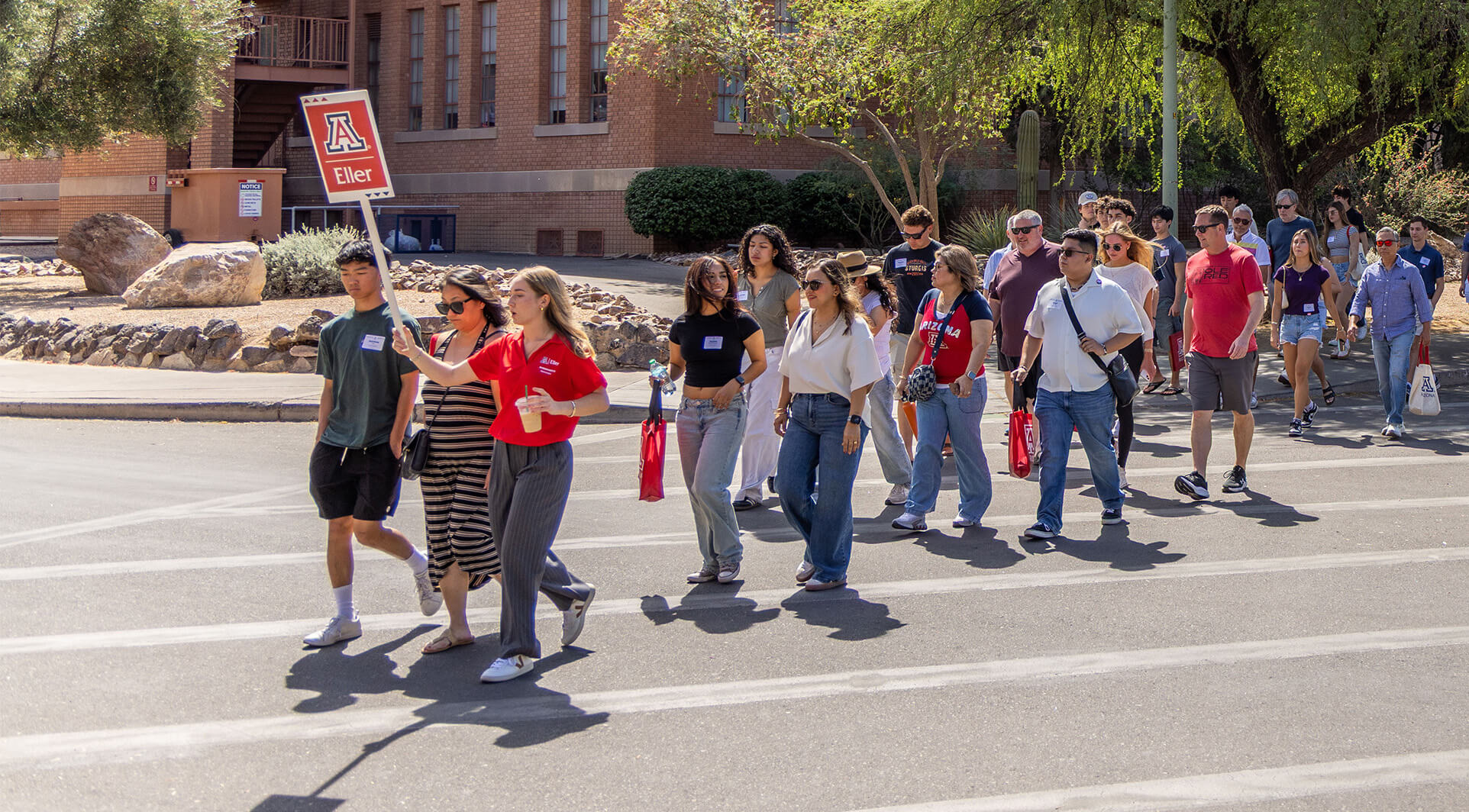 group of people on a campus tour