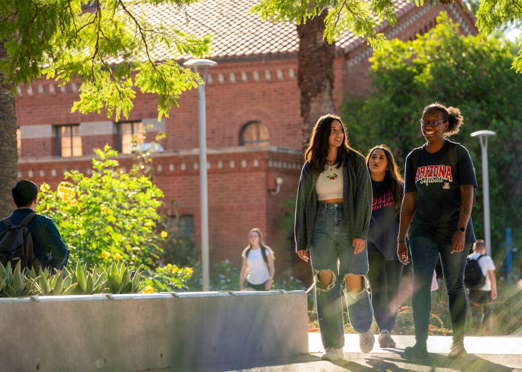group of students walking together on campus