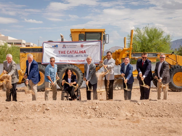 people tossing dirt into the air with shovels during a groundbreaking