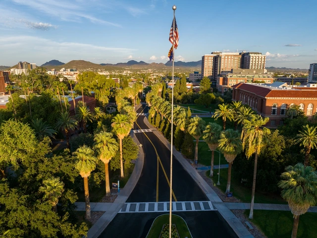 University of Arizona campus with United States flag