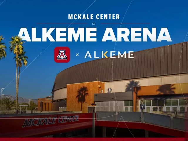 a photo of McKale Memorial Center with text that reads "McKale Center at ALKEME Arena"