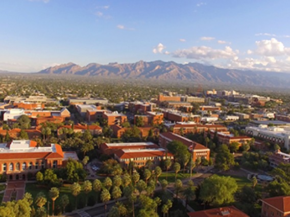 Aerial view of the University of Arizona campus on a sunny day