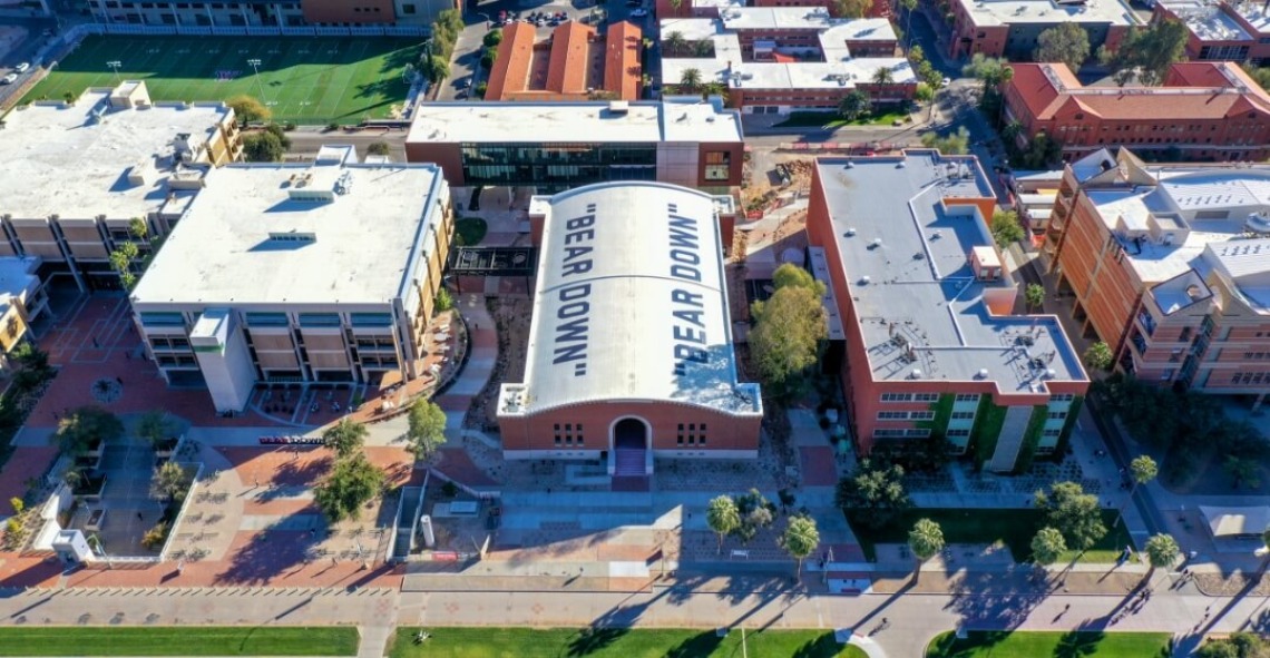 aerial shot of Bear Down gym on University of Arizona campus