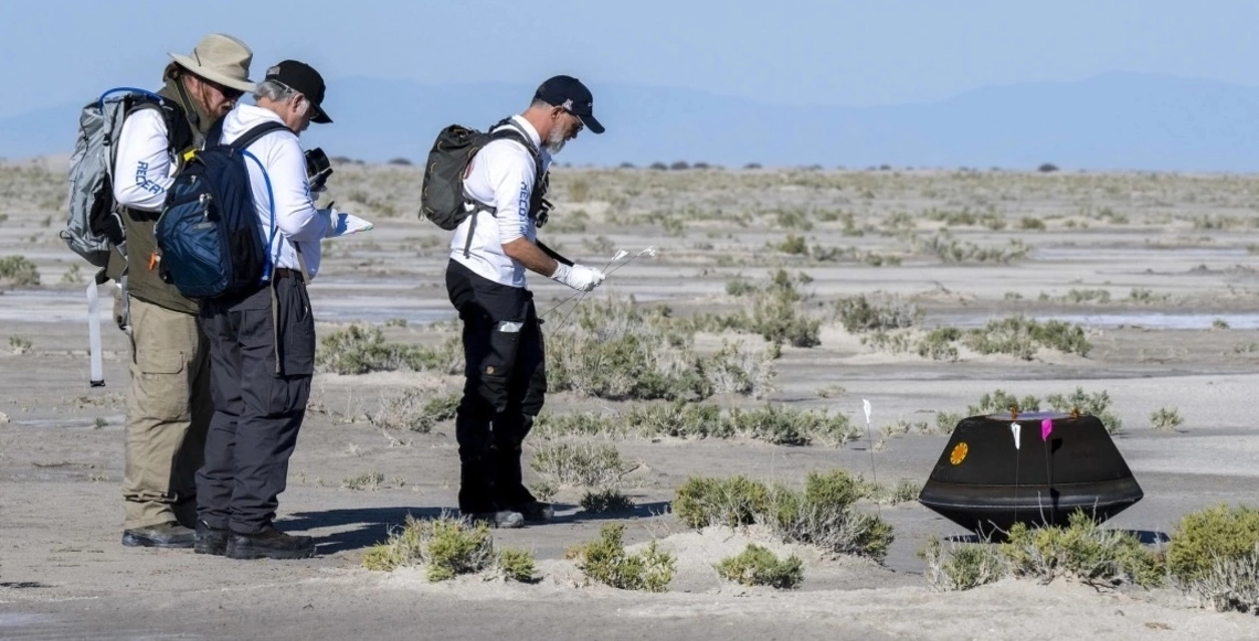 OSIRIS-REx sample return capsule in the desert