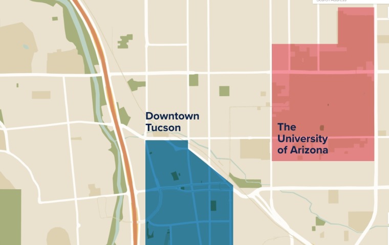 Map of downtown location in relation to the University of Arizona